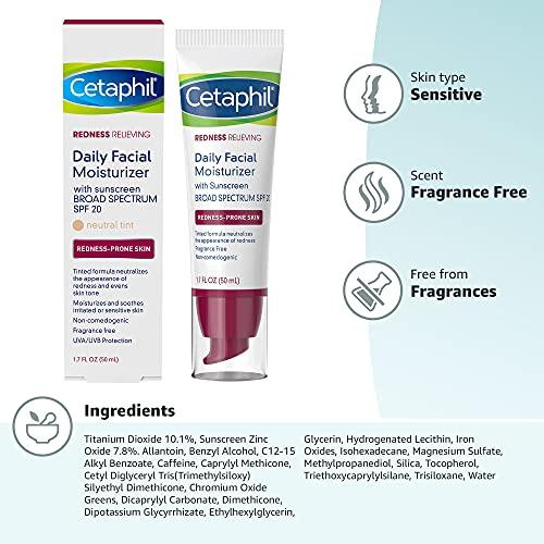 Cetaphil CETAPHIL Redness Relieving Daily Facial Moisturizer SPF 20, 1.7 fl oz, Broad spectrum Sunscreen, Neutral Tint, For Redness-Prone Skin