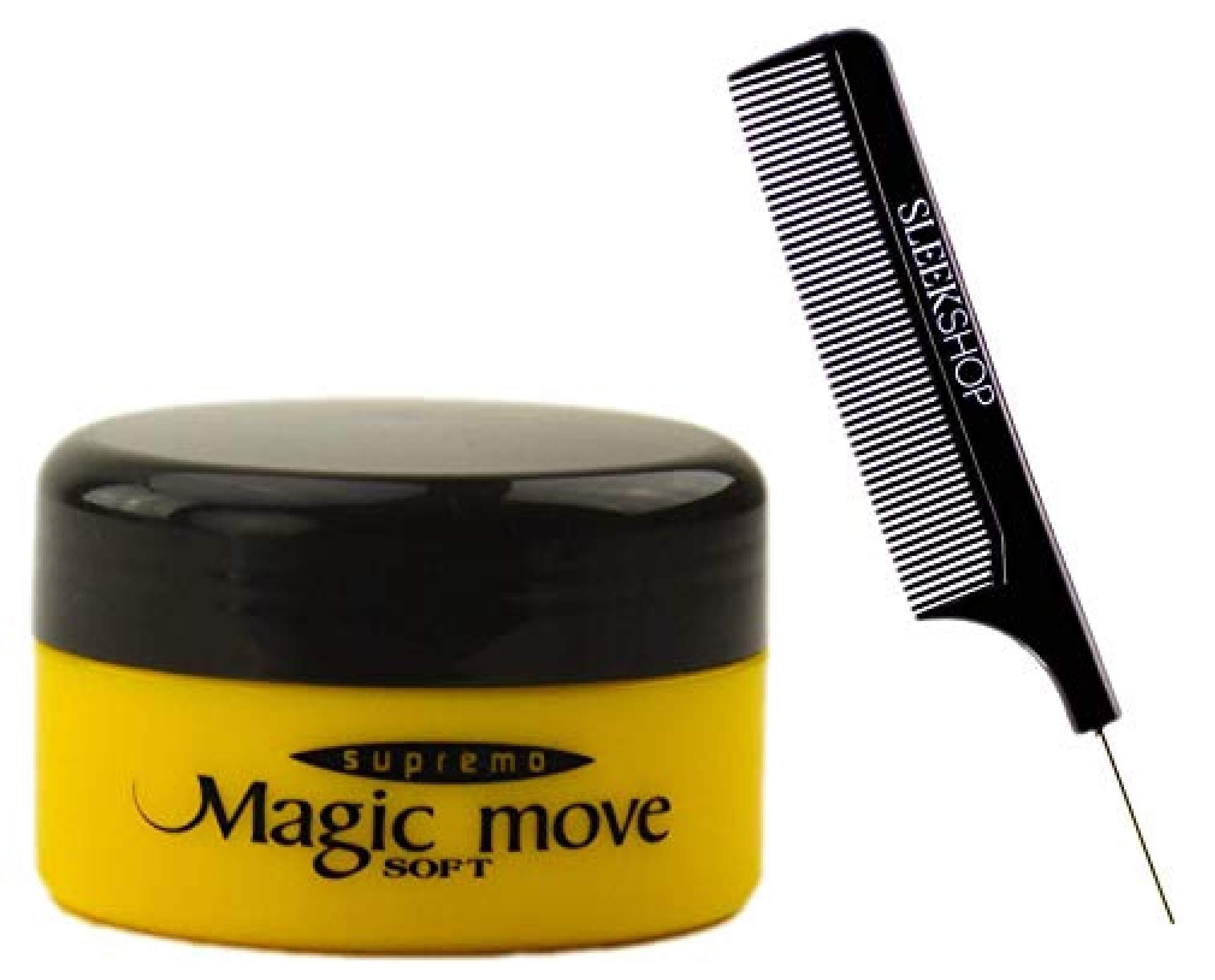 Magic Move Supremo enenfeifei Magic Move Hair Product Cream by Supremo Japan (with Sleek Steel Pin Tail Comb) Japanese Creme Pomade Clay (SOFT (Yellow) - 4.2 oz LARGE)