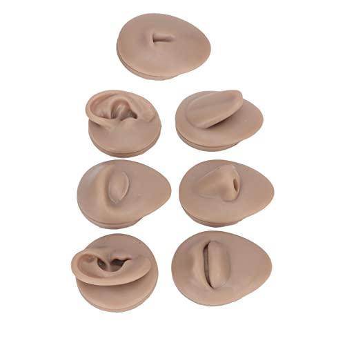 Sorandy Body Piercing Practice Model Body Part Displays Set Simulation Silicone Ear Eye Nose Mouth Tongue Belly Button Model for Novice Piercer Soft Silicone Body Part Model (Dark Skin