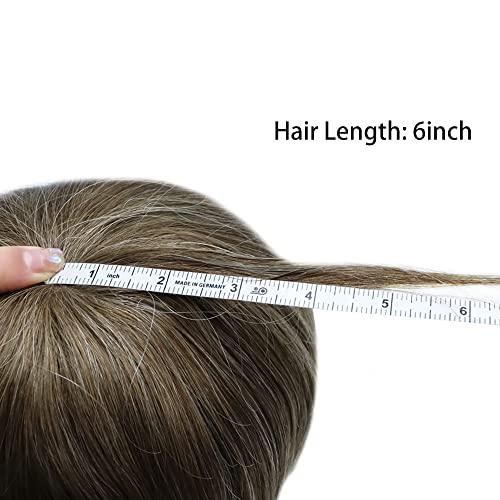 Generic Toupee for Men Real Human Hair Breathable French Lace Hair System For Men Bleached Knots Men Hair Piece Natural Hairline Durable Men Hairpiece Mens Hair Replacement System (8\'\' X 10\'\', #1720 #17 DARK ASH BLONDE WITH 20% GREY-100% Light Medium Den