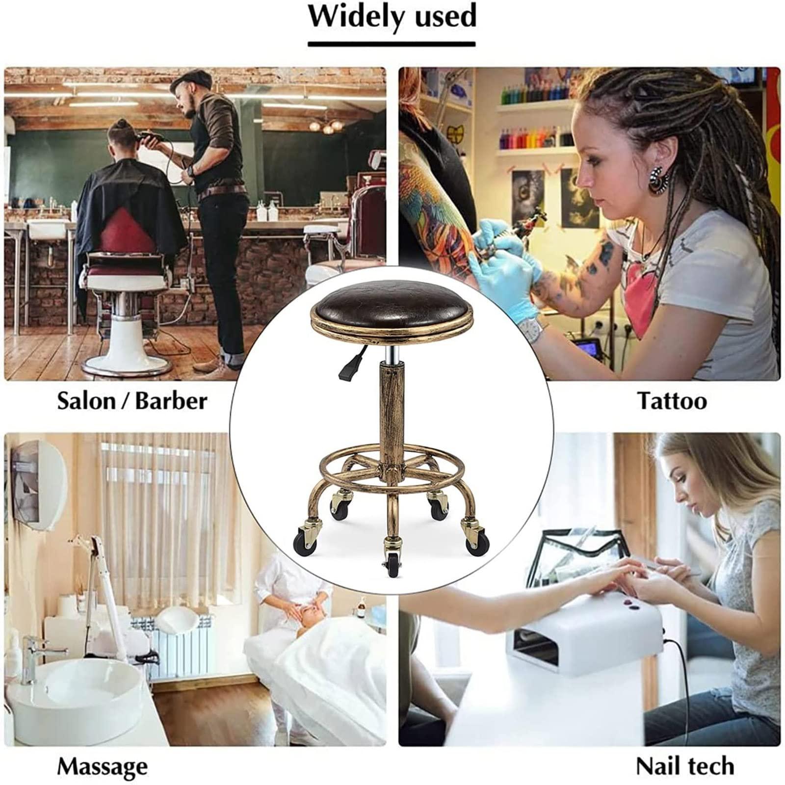 DSHOME DSHOME Rolling stools with Wheels Office Stool Adjustable Height Swivel Salon Stool Chair Drafting Stool Massage Spa Stool with PU Leather,Black,12.6 * 26.6