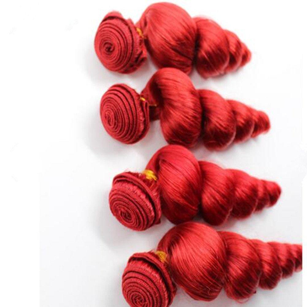 Ruma Hair Ruam Hair 8A 3/4Pcs Full &Thick Red Malaysian Loose Wave Curly Virgin Human Hair Weave Weft Extensions 3/4 Bundles Lot 100G/Pc Mixed Lengths 10-30'' Stock (24 24 24 24)