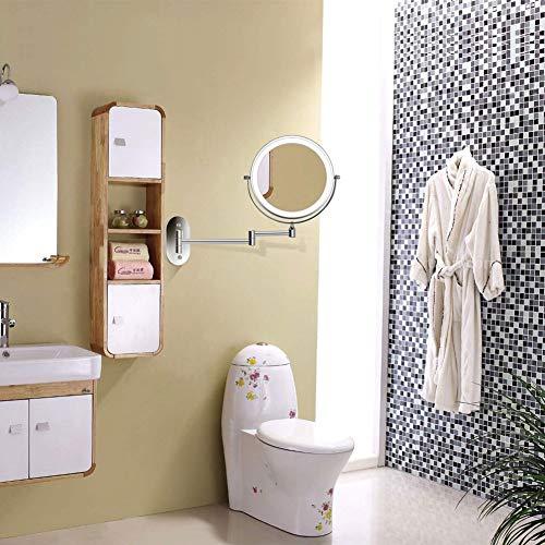 Suuim Wall Mounted Makeup Mirror 5X Magnification Double Sided Folding Led Bathroom Mirror with 3 Color Lights Retractable 360Swivel Illuminated Vanity Mir