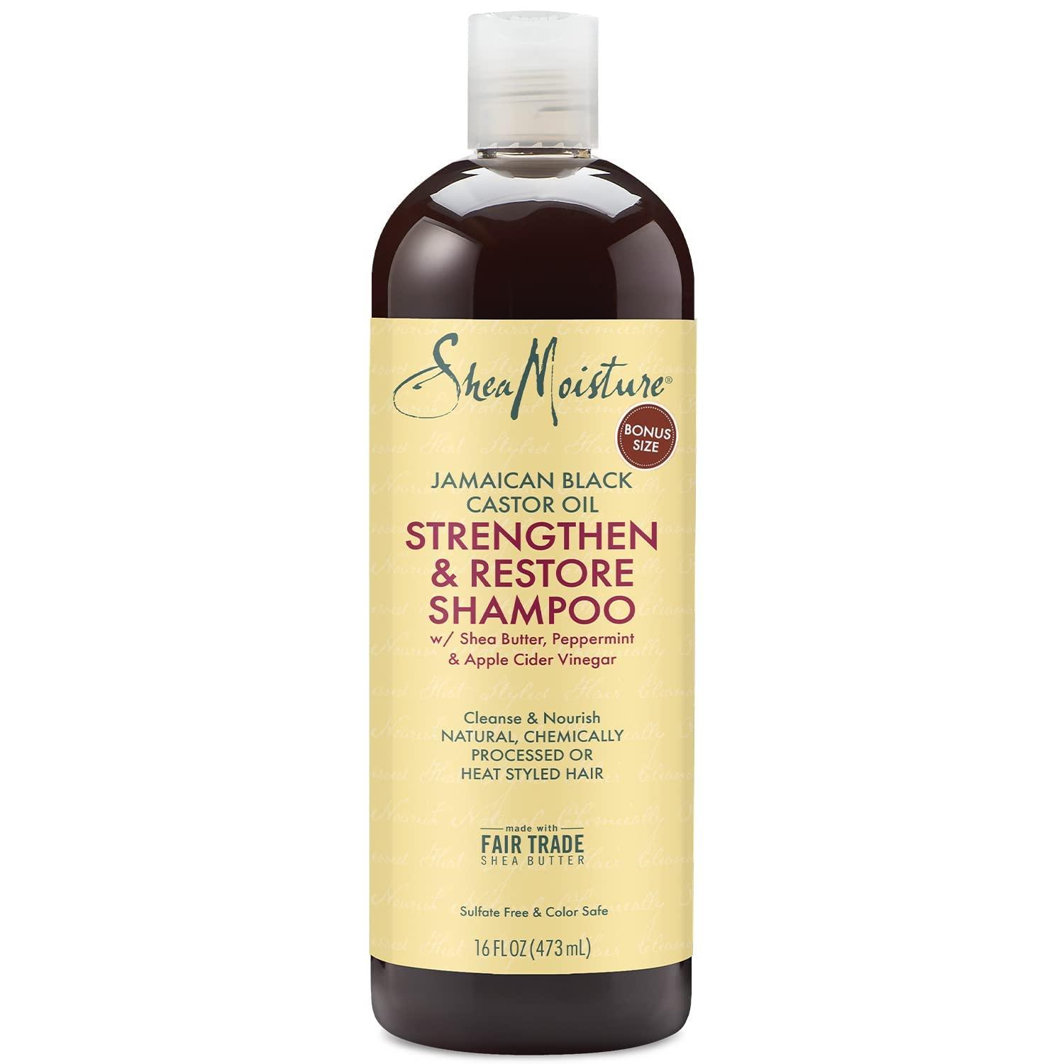 SheaMoisture Shea Moisture Jamaican Black Castor Oil Strengthen & Restore Shampoo, Shea Butter, Peppermint & Apple Cider Vinegar, Sulfate Free, Natural, Chemically Processed Hair, Family Size, 16 Fl Oz