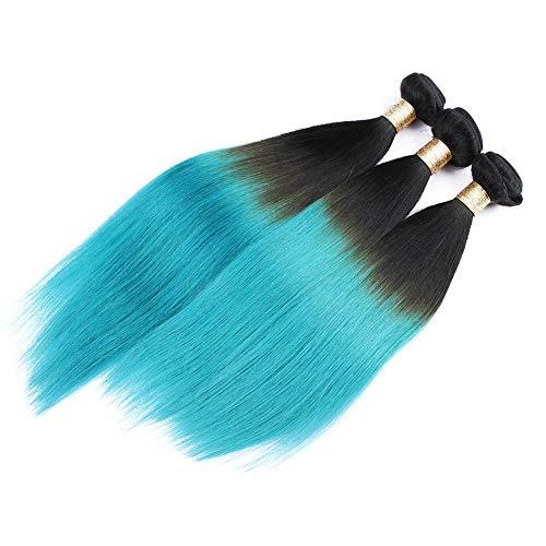 Generic #1B/Teal Ombre Human Hair Bundles Silky Straight Green Ombre Brazilian Human Hair Weave Wefts Black to Teal Ombre Straight Virgin Hair Extensions 3/4 Bundles Lot Mixed Length (30 30 30 30)