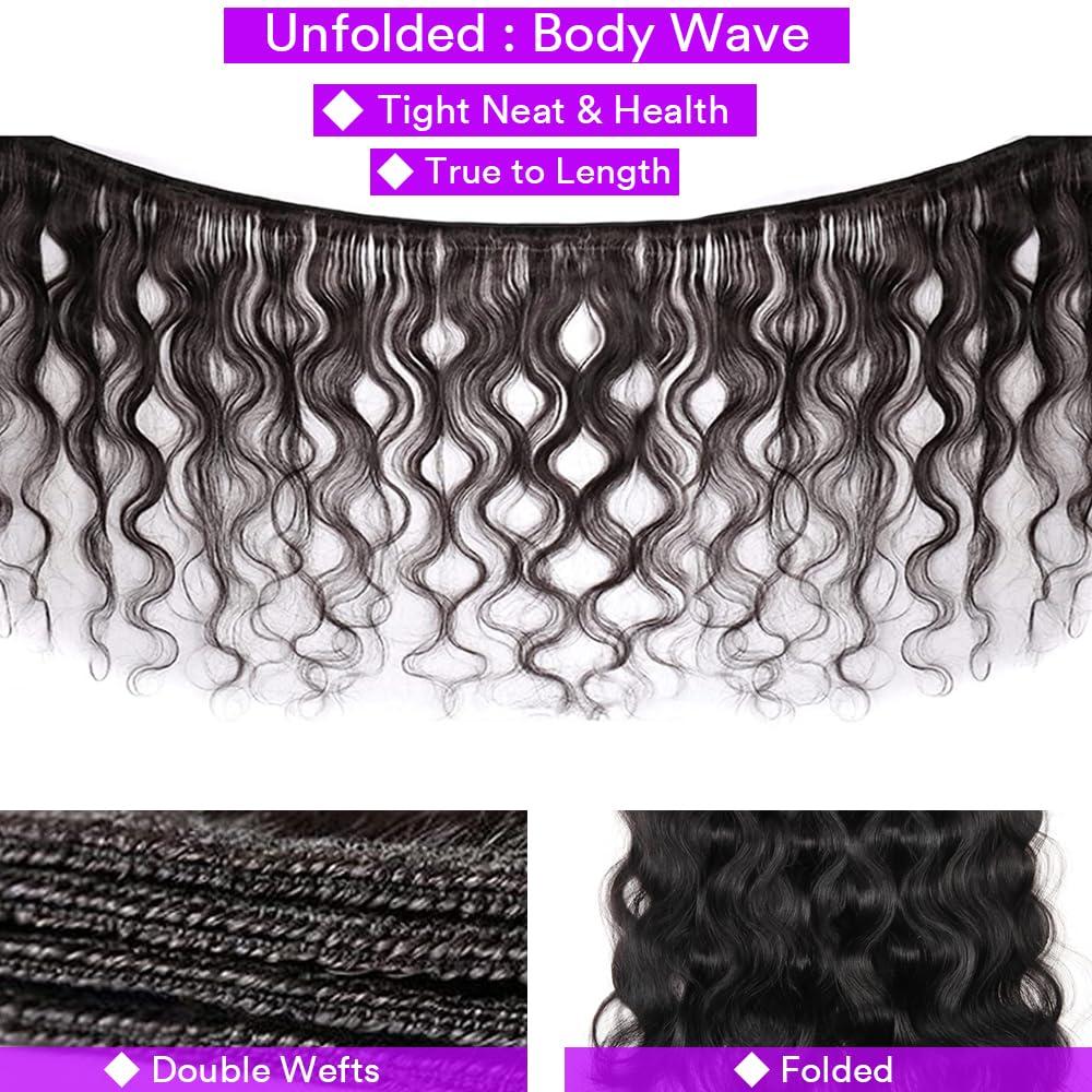 Yifute Human Hair Bundles Body Wave 4 Bundles (22 20 18 16 inches) 100% Brazilian Unprocessed Body Wavy Bundles Human Hair 10A Natural Black Weave Hair Extensions for Women