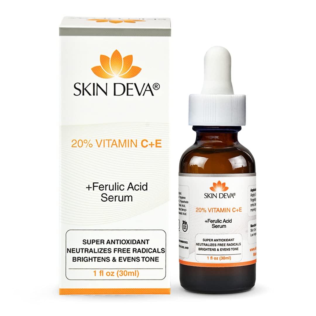 SKIN DEVA SKIN DEVA 20% Vitamin C Serum for Face with Vitamin E Plus Ferulic Acid Skincare Serum 1 fl oz 30 ML Rejuvenates Skin to Fresh & Neutralizes Free Radicals to Brighten Even Vitamin Serum