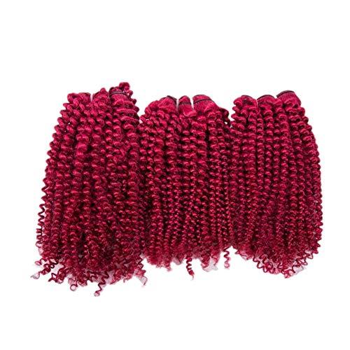 Generic Cloud Hair Double Wefted Burgundy Kinky Curly Human Hair Weaves 3Pcs Bugs Color Afro Curly 3Bundles Hair Extensions 300G (14 16 18 inch)
