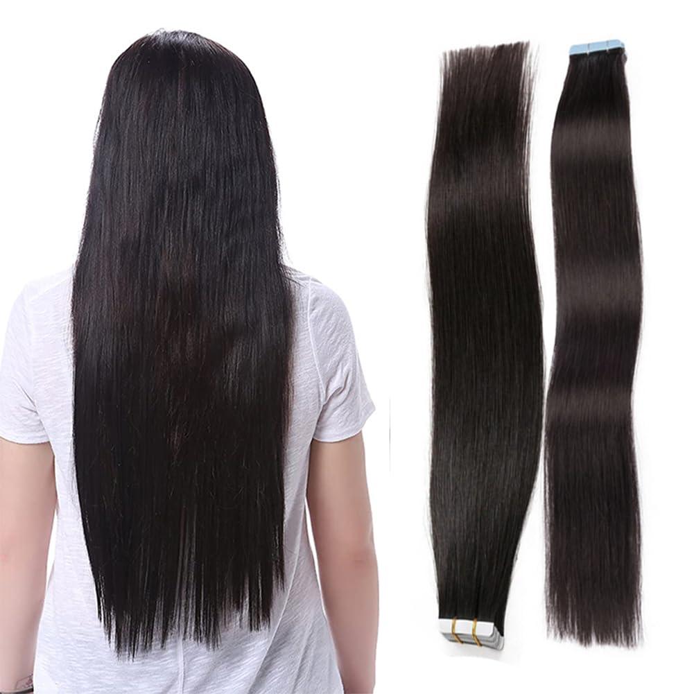 Kiss darling LASHES 26 Inch Silky Straight Tape In Human Hair Extensions Natural Black Color Brazilian Hair Seamless Tape On Hair Extensions Double Sided 100 Grams 40 Pieces Remy Tape In Hair