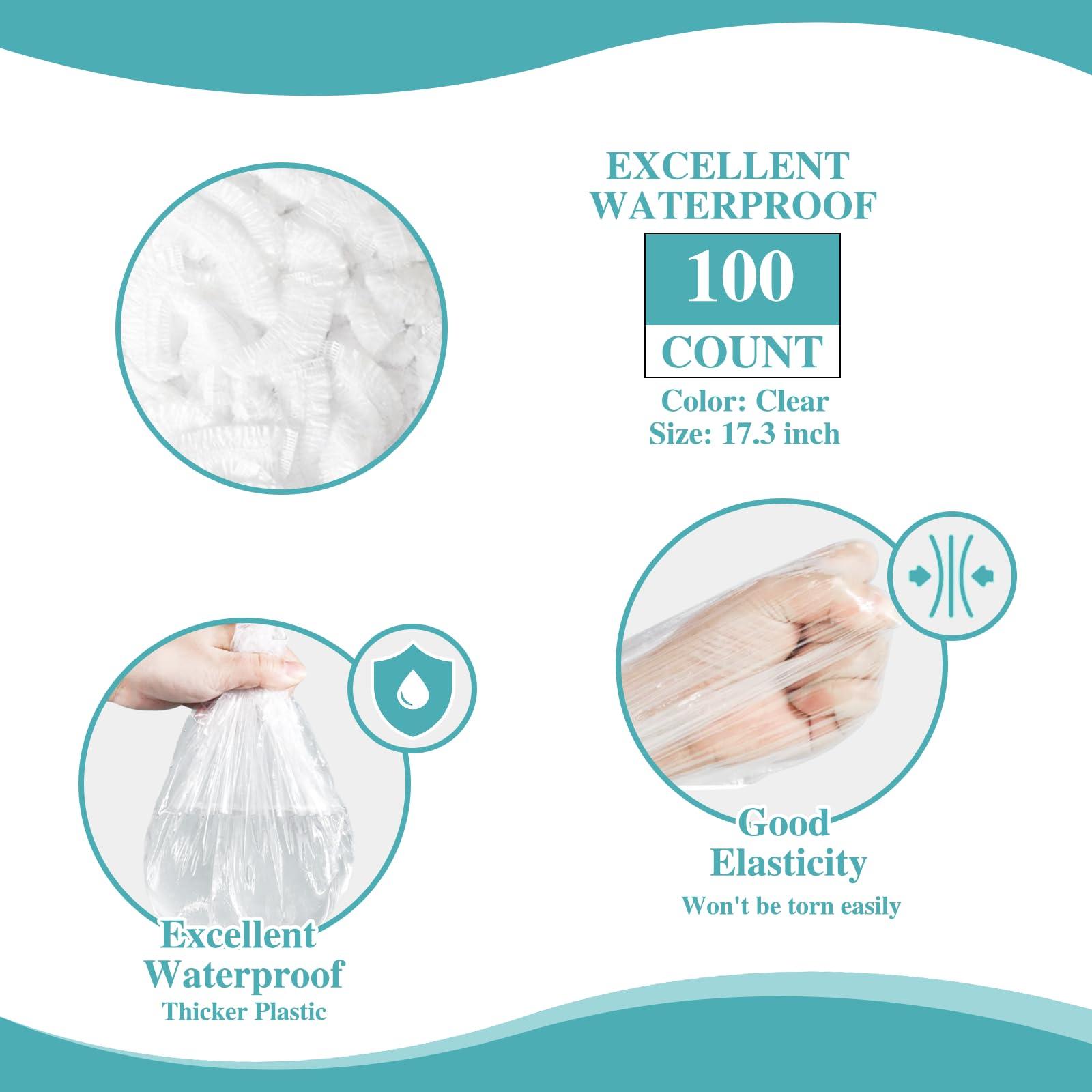 Jianlida Jianlida 100-Pack Disposable Shower Caps, Multi-Purpose Thick Elastic Bath Cap Plastic Waterproof Bath Shower Caps for Women Spa,Home Use, Hotel and Hair Salon, Portable Travel (Transparent)