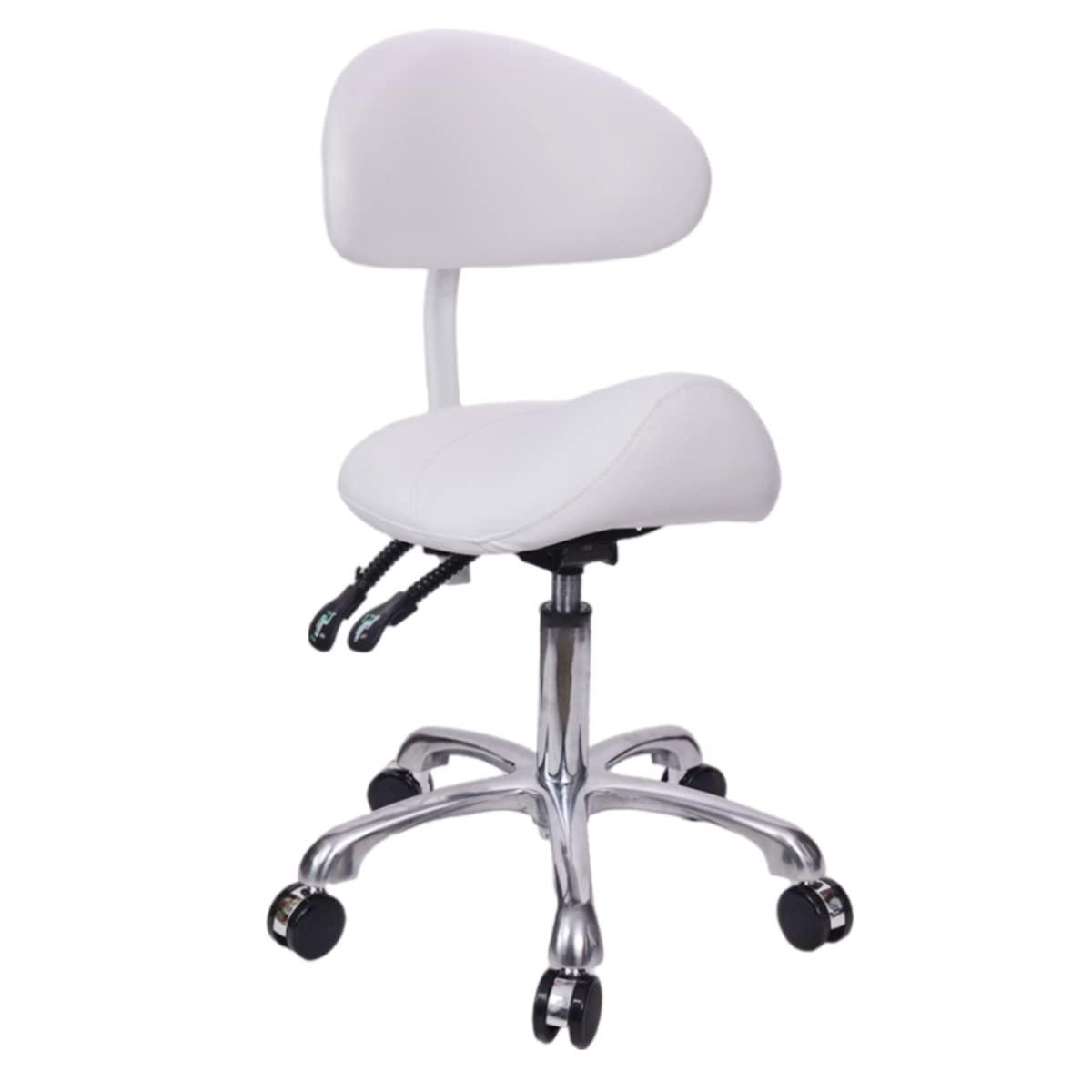 MWOSEN MWOSEN Saddle Stool Chair with Back Rolling Esthetician Seat for Salon Tattoo Shop Spa Facial lash Home Dentist Clinic Esthetician Chair(with Back Support, White)