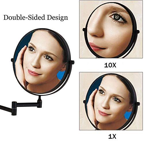 BABUUN BABUUN Wall-Mounted Shaving Mirror Black 10X Magnification + Normal 8-Inch Double-Sided Round Bathroom Vanity Mirror Swivel