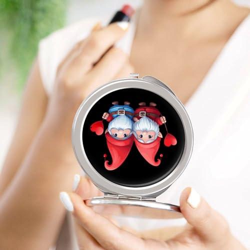 XKAWPC Love Heart Gnome Compact Mirror for Purse Round Portable Pocket Makeup Mirrors for Home Office Travel