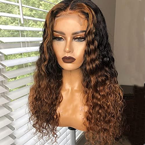 Ruma Hair Glueless Silk Top Lace Front Wig 16inch Curly Highlight Ombre 1bT30 Brown 150 Density Full Deep Wave 5x5 Silk Base Lace Closure Brazilian Virgin Human Hair Wigs