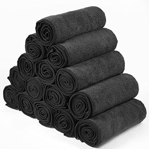 Shimeyao 26 Packs of Bleach Proof Salon Towels Absorbent Microfiber Towels Bleach Resistant Salon Hand Towels for Gym, Bath, Spa, Shaving, Shampoo, Home Hair Drying, 16 x 28 Inches (Black)
