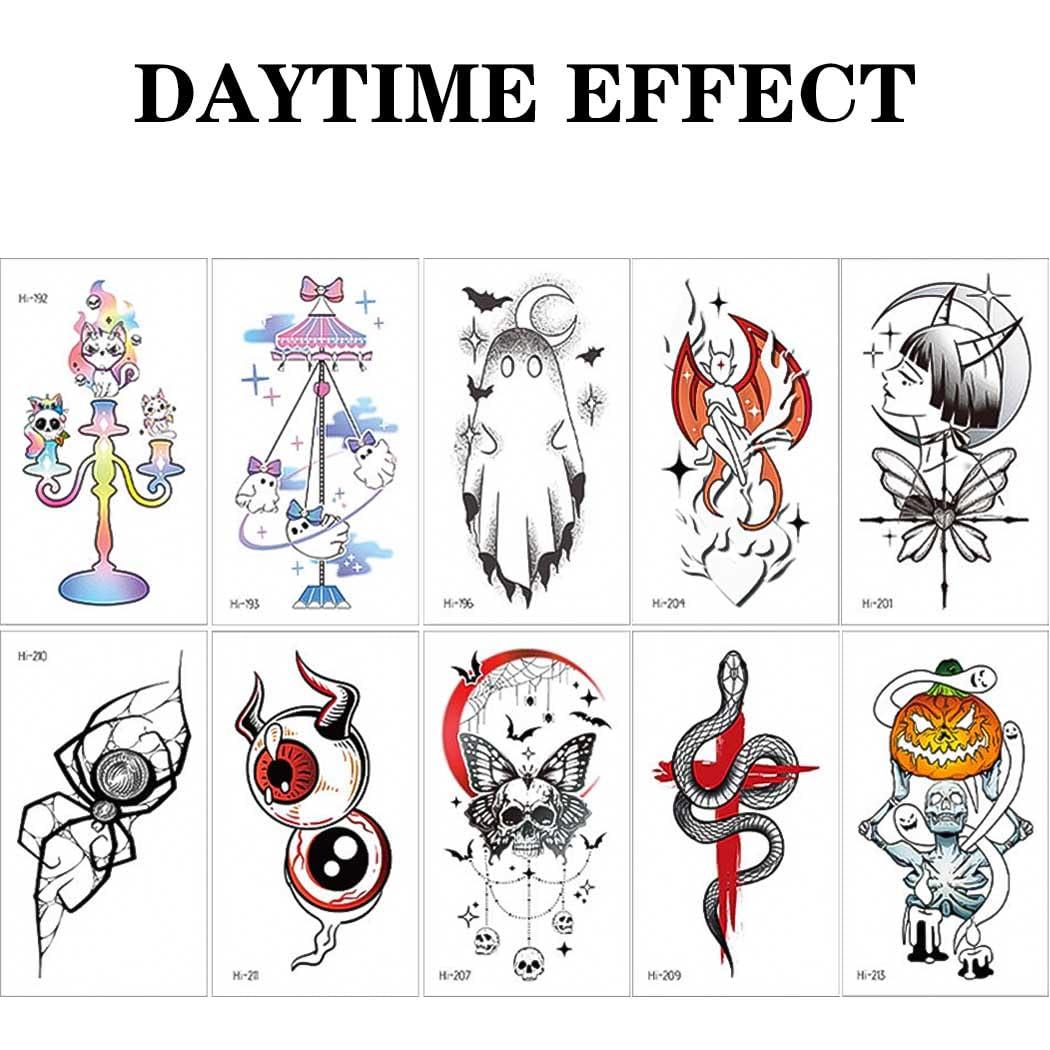 Uranian Uranian Luminous Halloween Temporary Tattoos Glow in the Dark Halloween Tattoo Stickers Body Face Tattoos Halloween Party Makeup Supplies for Women (Halloween A)