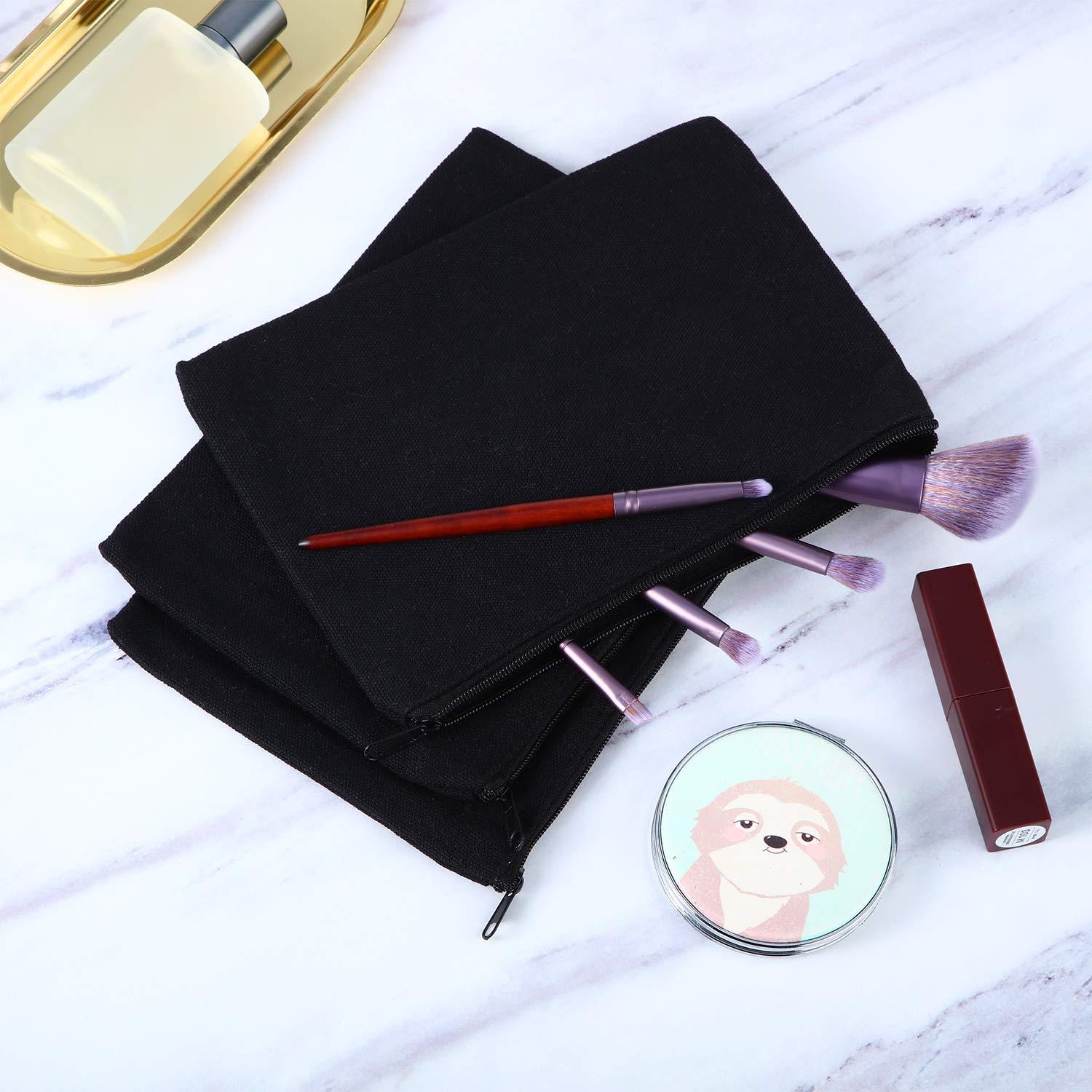 meekoo meekoo 16 Pack Canvas Blank Cosmetics Bag Multi-Purpose Zipper Canvas Makeup Pouches Travel Toiletry Pouches Pen Pencil Plain DIY Craft Bag (L, Black)