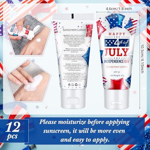 Dansib Dansib 12 Pcs Mini Sunscreen Bulk for Summer SPF 30 Water Resistant Sunscreen Lotion Bulk for Thank You Gifts Wedding Bridal Shower Favors Travel for Wedding Party (Independence Day)