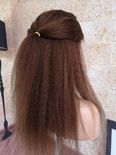 HAOKE Italian Yaki Lace Front Wigs Human Hair 4x4 Silk Base Top Yaki Kinky Straight Human Hair Wigs for Black Women Medium Auburn Wig Glueless Human Hair Lace Wig with Baby Hair (8inch, 4x4 Silk Base Wig)