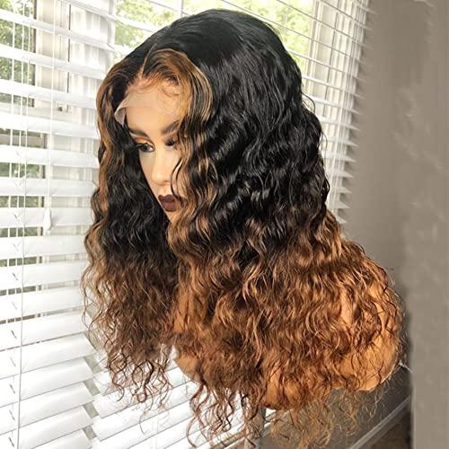 Ruma Hair Glueless Silk Top Lace Front Wig 16inch Curly Highlight Ombre 1bT30 Brown 150 Density Full Deep Wave 5x5 Silk Base Lace Closure Brazilian Virgin Human Hair Wigs
