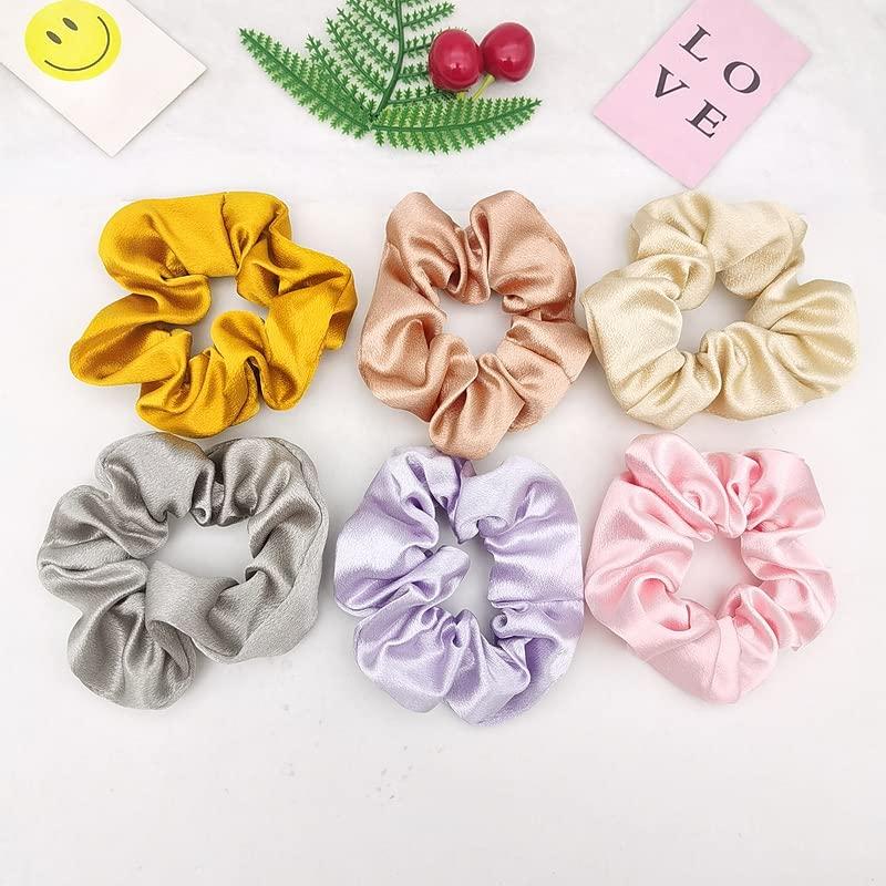 KOOMAGIC 12 Pcs Satin Sleep Hair Scrunchies Pillow Hair Ties Silky School Elastic Hair Bobbles Soft Wrist Scrunchies Ponytail Holders Curly Hair Accessories for Women Girls (Gold Yellow)