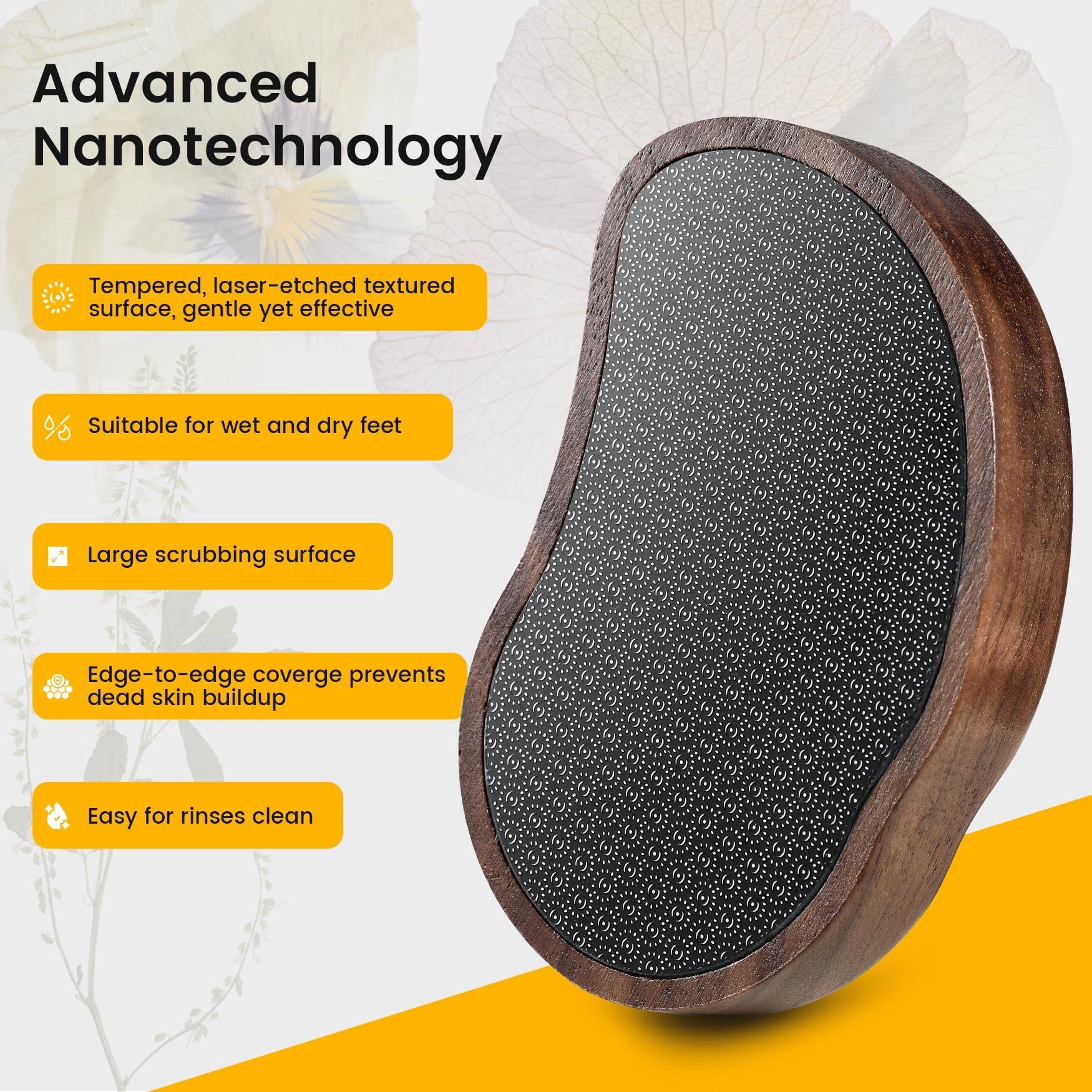 BEZOX BEZOX Glass Foot Scrubber(1 PCS) - Nano-glass Pedi Egg Pumice Stone for Feet Dead Skin, Plastic-Free Pedicure Foot File Callus Remover for Silky Smooth Feet - Walnut Wood Handled