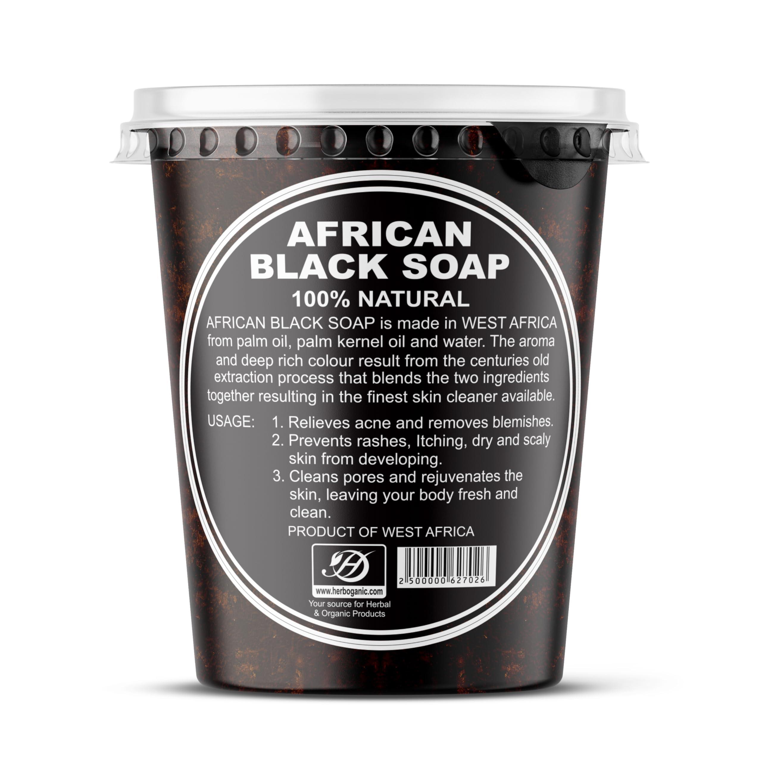 HERBOGANIC HERBOGANIC Raw African Black Soap Paste 32 oz - 100% pure natural Product of Ghana with benefits of Shea Butter - black soap is great for acne, Eczema, blackheads, face, hair and body wash.