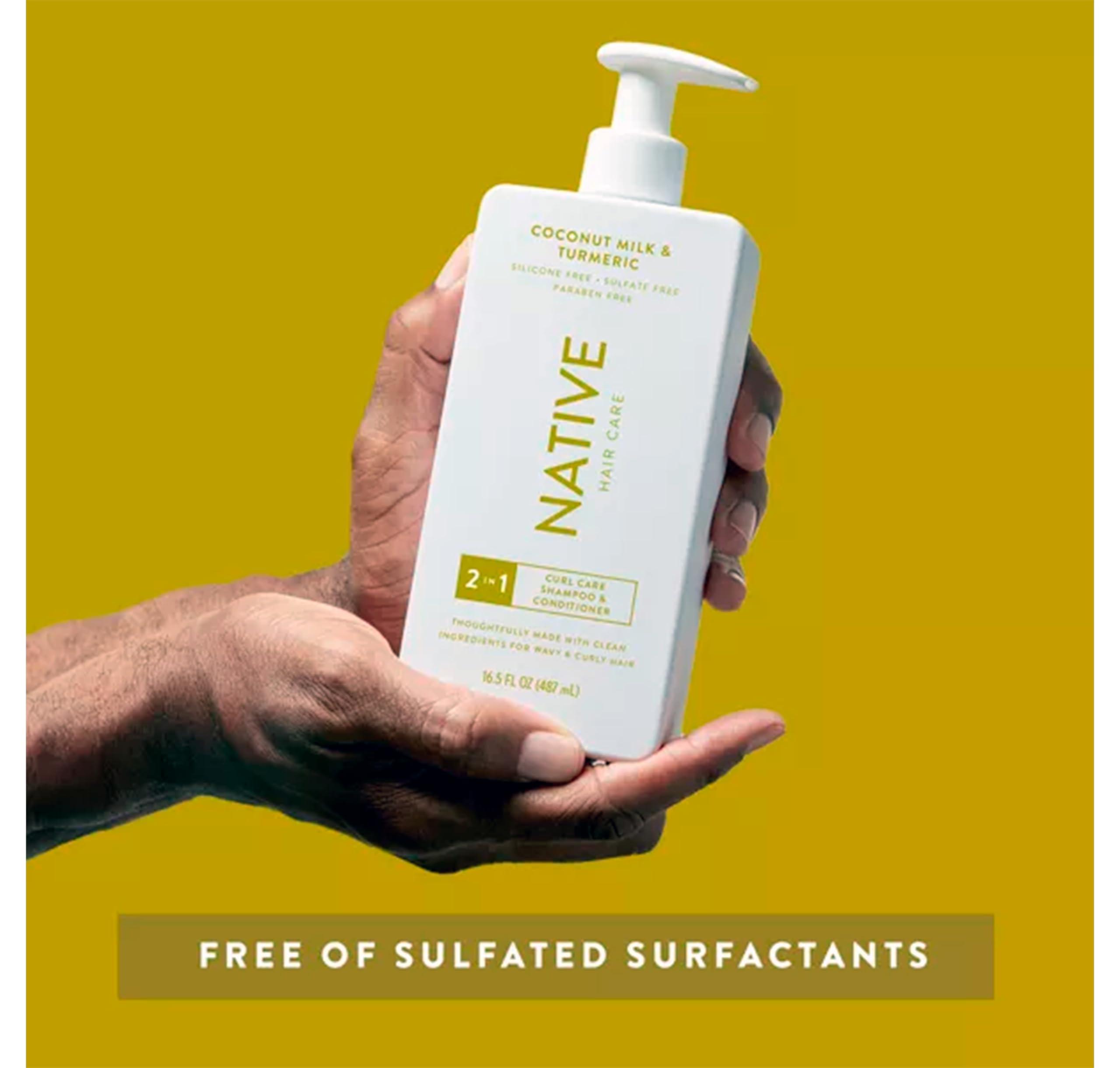 Hair Care Native - Hair - 2 in 1 - Shampoo and Conditioner - Coconut Milk & Turmeric - Contain Naturally Derived Ingredients | All Hair - Silicone, Sulfate and Paraben Free - 16.5 FLOz - Pack Of 01