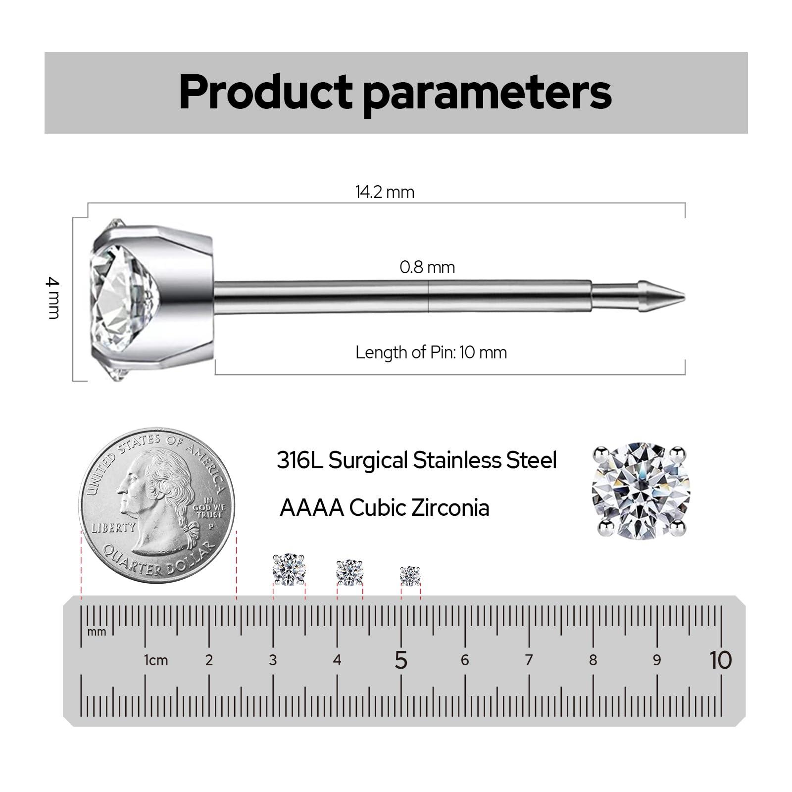 SugarTang SugarTang Ear Piercing Kit | Disposable Ear Piercing Gun Kit Made in 316L Surgical Stainless Steel with 4mm - 4prong Cubic Zirconia | At Home Self Piercing Kit with Earrings Studs