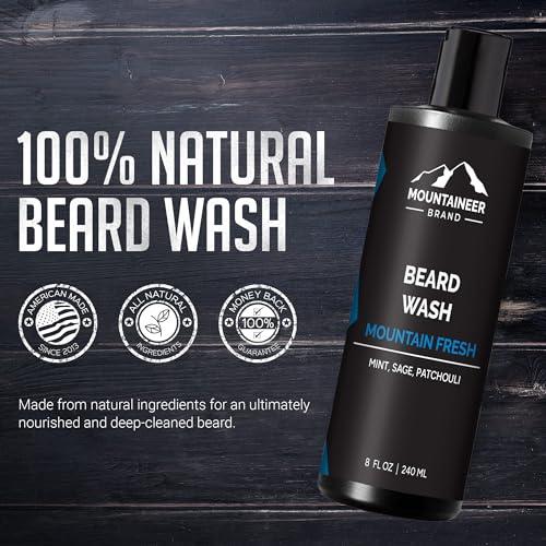 Mountaineer Brand Mountaineer Brand Beard Wash For Men | 100% Natural Beard Shampoo | Thick Cleaning Softening Lather for Hair and Skin | Hydrate and Detangle | Grooming Treatment | Mountain Fresh Scent 8oz
