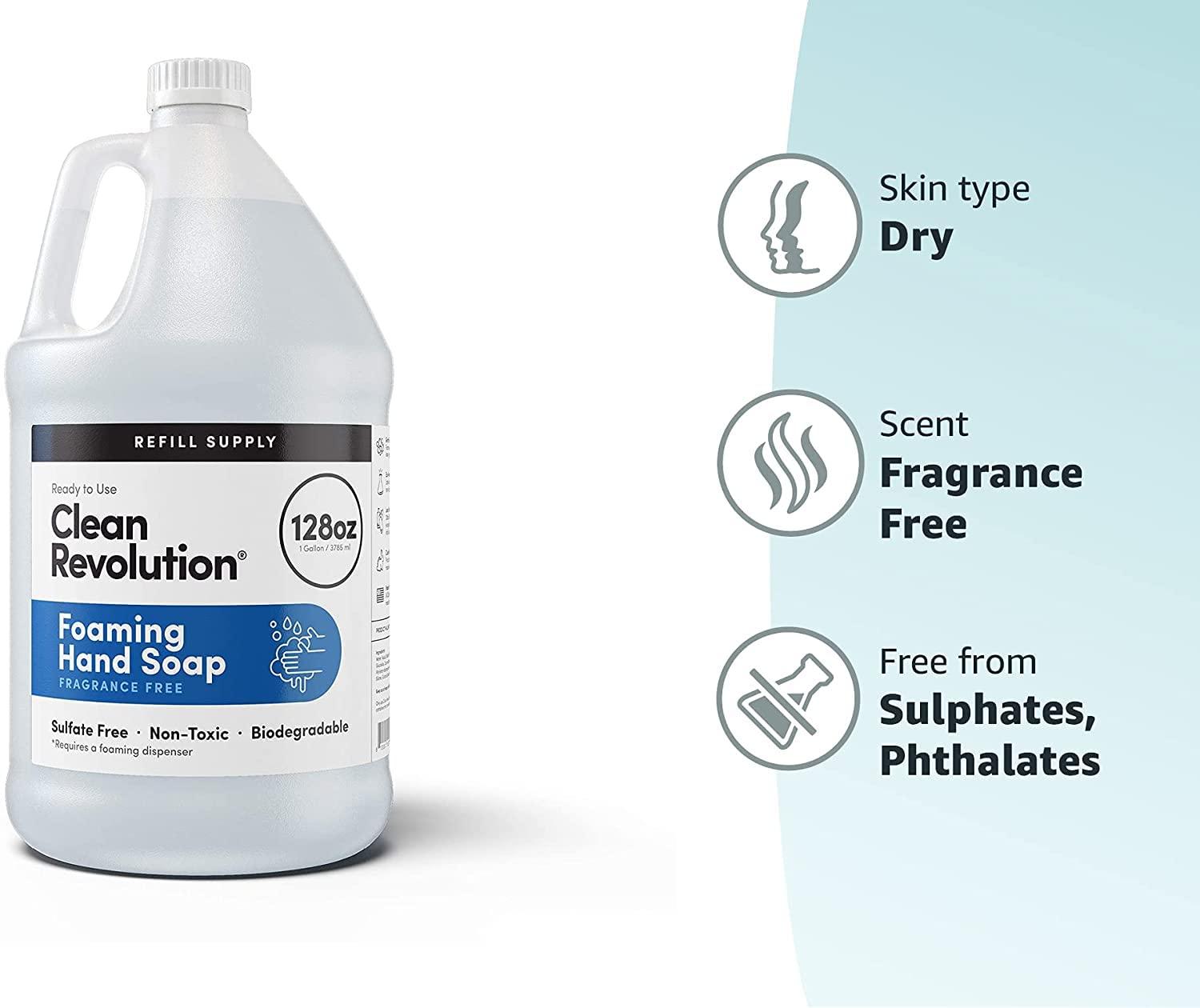 Clean Revolution Clean Revolution Foaming Hand Soap Refill Supply Container, Ready to Use Formula, Gluten Free, Unscented and Fragrance Free, 128 Fl. Oz, 4 Pack