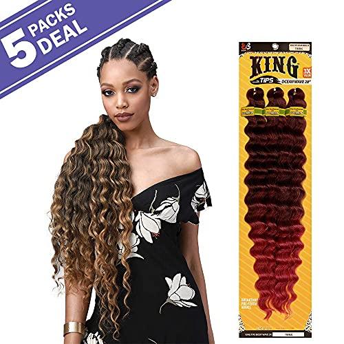 BOBBI BOSS Multi Pack Deals Bobbi Boss Synthetic Hair Braids Pre-Feathered 3X King Tips Ocean Wave 28" (5-Pack, ICYPINK)