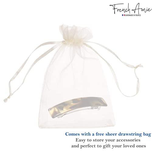 French Amie French Amie Oblong Handmade 3.5" Celluloid Automatic Hair Clip Barrette French Hair Clip for Girls Strong Hold Hair Clips for Women No Slip Durable Paris Hair Accessories, Made in France (Caramel)