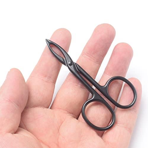 Motanar Motanar 2 Pieces Tweezers Scissor Handle Straight Tip Scissor Shaped Eyebrows Tweezers for Hair Plucker Remover Facial Hair Eyebrows Care (Black)