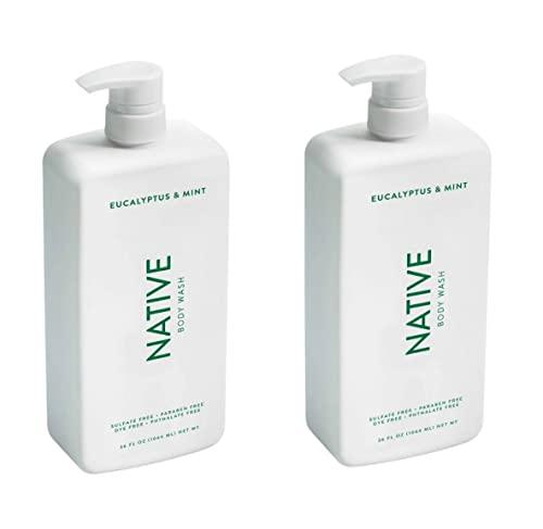 Native Native Body Wash for Women, Men | Sulfate Free, Paraben Free, Dye Free, with Naturally Derived Clean Ingredients, 36 oz bottle with pump- 2 Pack (Eucalyptus & Mint), 72.0 Fl Oz