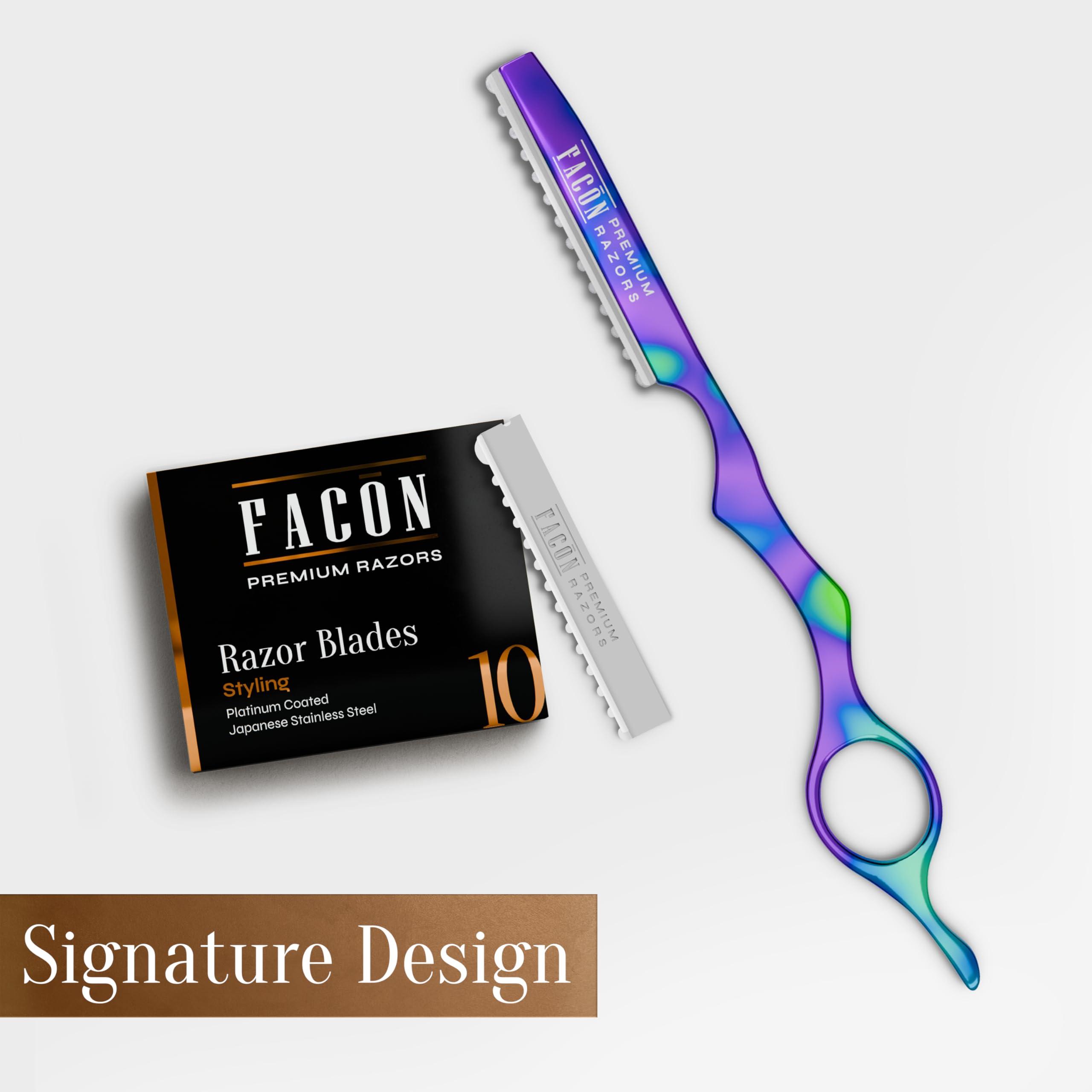 FACON Facn Hair Razors for Cutting Hair - Professional Hair Styling Razor Kit with 11 Replacement Blades, Stainless Steel Hair Cutting Tool for Salon & Home, Premium Hair Thinning Texturizing Faether Razor