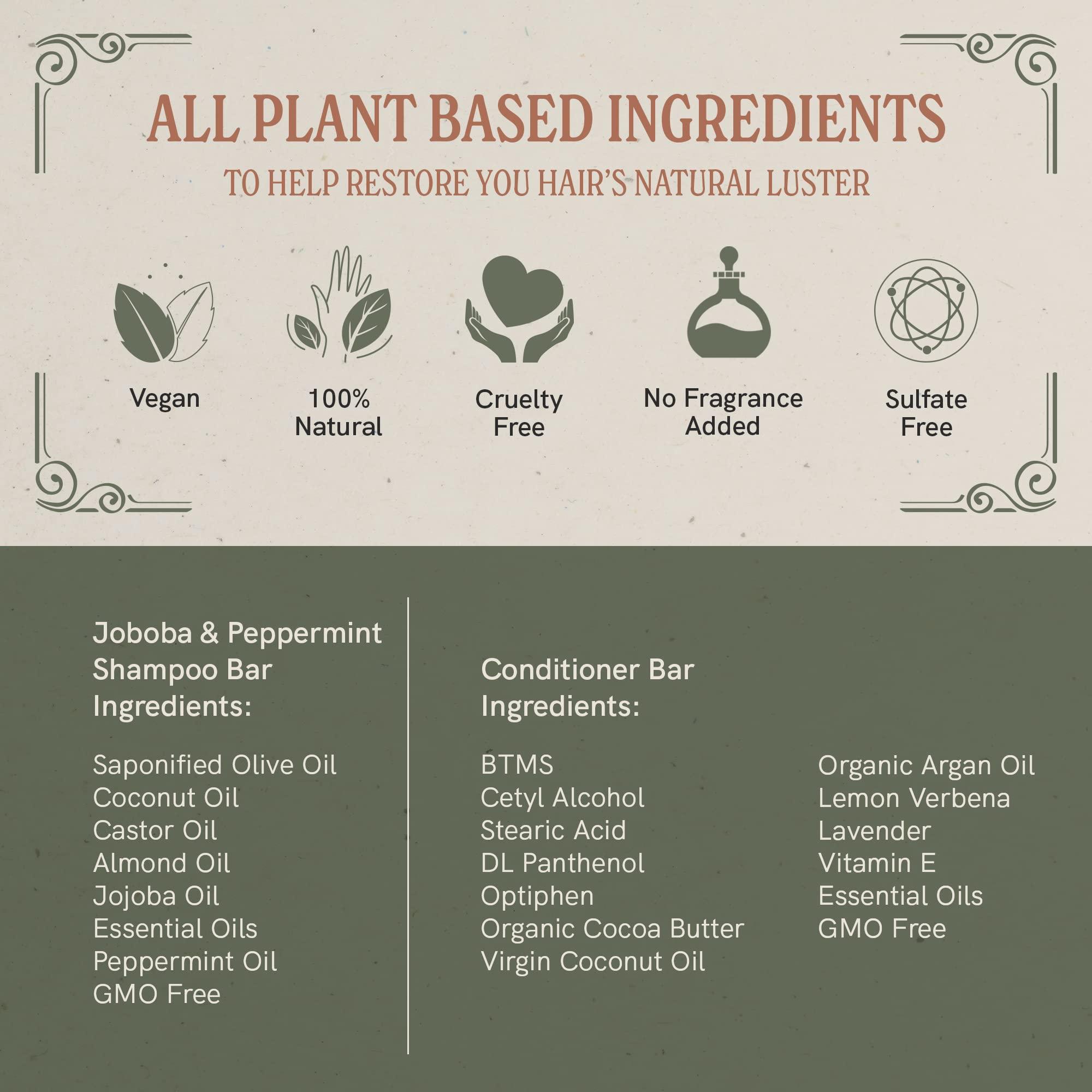 J·R·LIGGETT'S J.R.LIGGET\'S Jojoba & Peppermint Formula Conditioner Bar + Two Shampoo Bars, All-Natural for Hair Clean, Soft, Tangle-Free, 8.75 Ounce, Hair Care, 3.5 ounces each