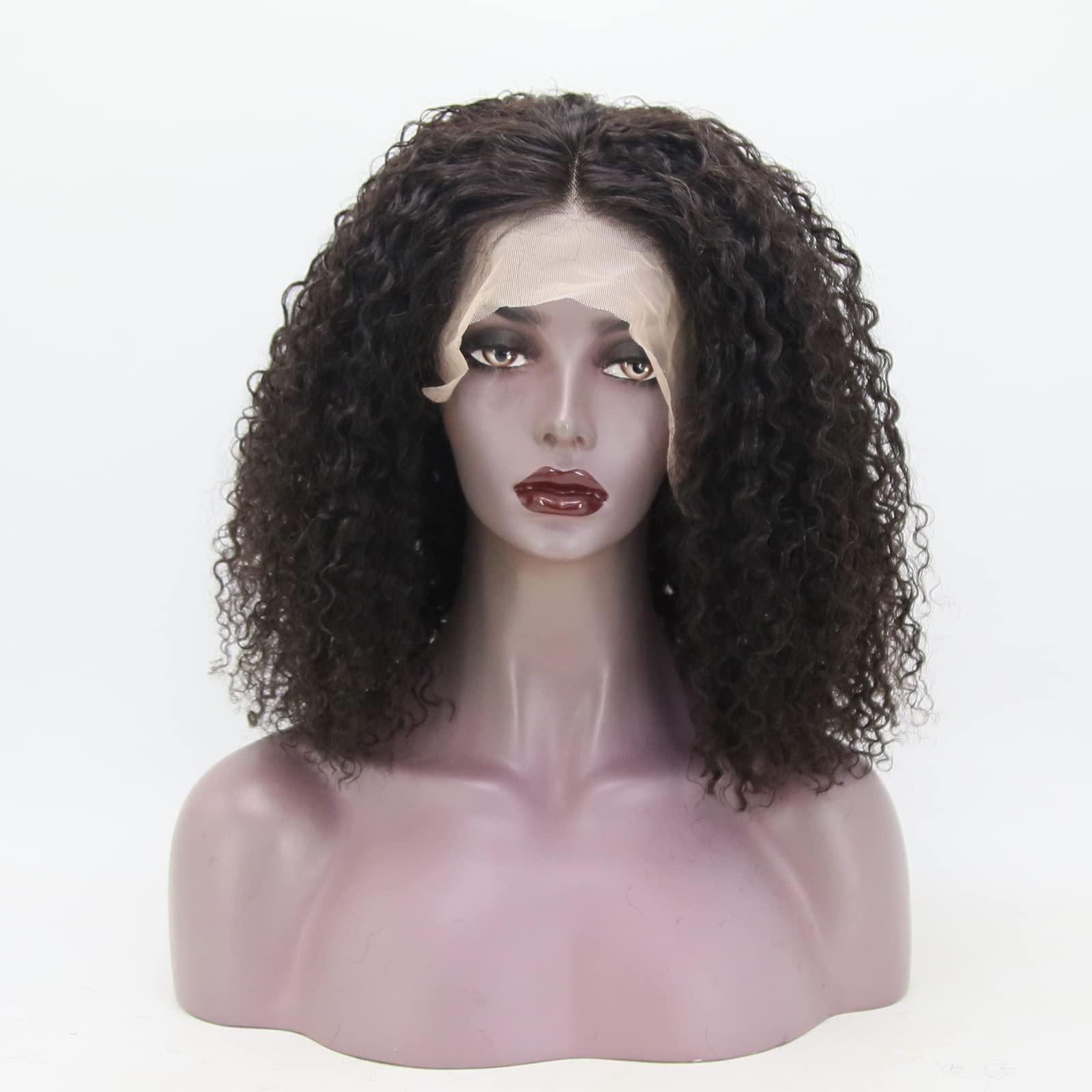 zigzag hair zigzag hair Short Bob Curly Lace Front Wig Human Hair for Black Women 180% Density Loose Deep Curly HD Transparent 13x4 Lace Wig Middle Part Pre Plucked with Baby Hair (16 Inch, Curly)