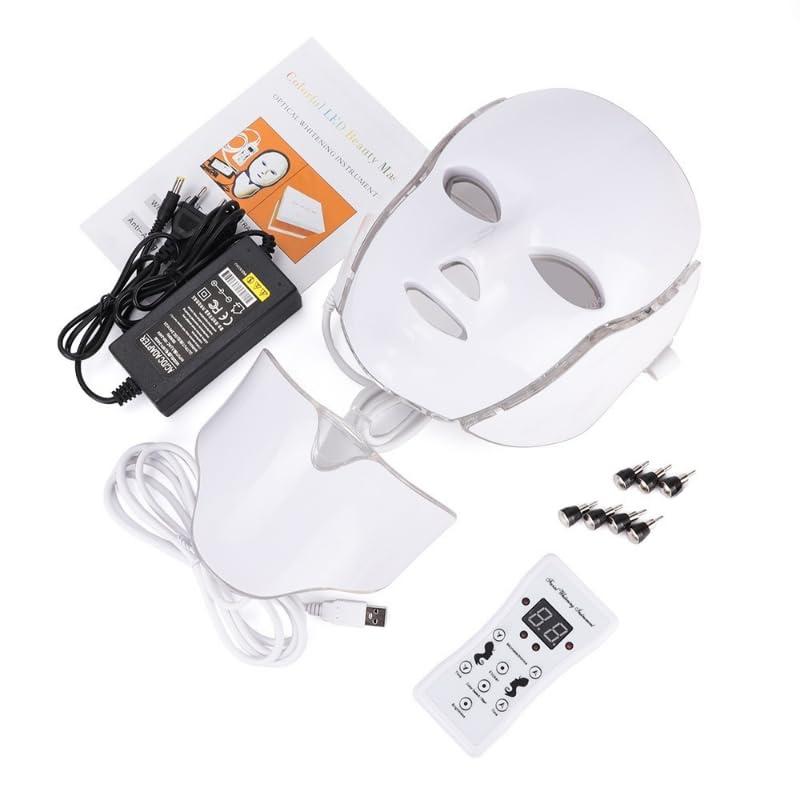 Amblery Amblery Led Face Mask Light Therapy, 7 Colors LED Light Therapy Mask for Facial Skin Care, Neck Massager with Heat, Shiatsu Back Shoulder and Neck Massager(White),