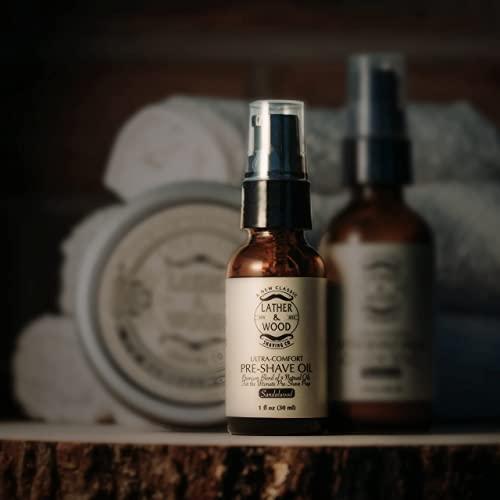 Lather & Wood Shaving Co Best Pre-Shave Oil, Sandalwood, Premium Shaving Oil for Effortless Smooth Irritation-free Shave. 1 Oz