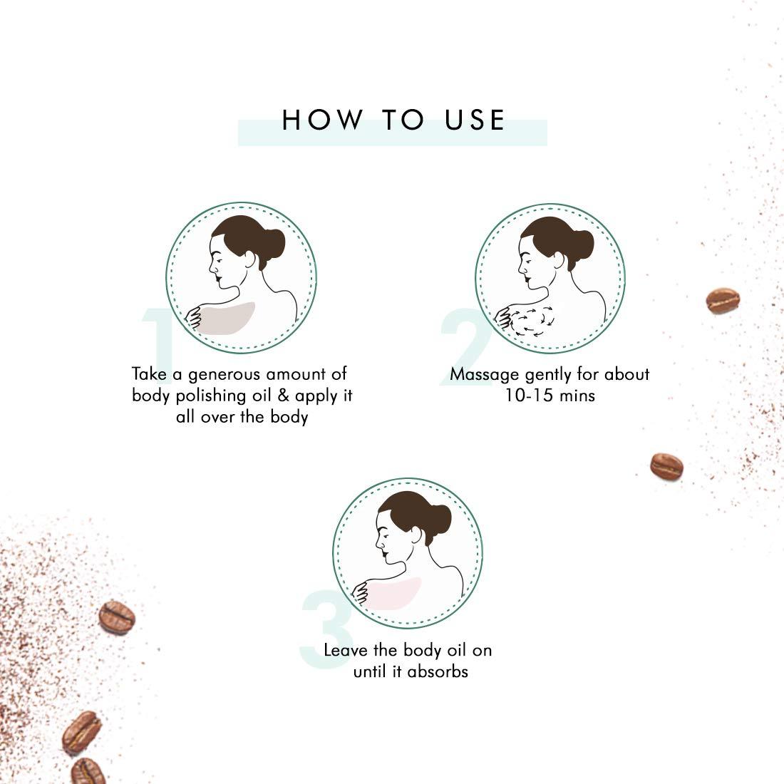 mCaffeine mCaffeine Coffee Body Polishing Oil (100ml) for Reducing Stretch Marks and Cellulite | With Olive Oil and Vitamin E for a Soft and Moisturized Skin | Natural and Vegan Oil for Daily-Use