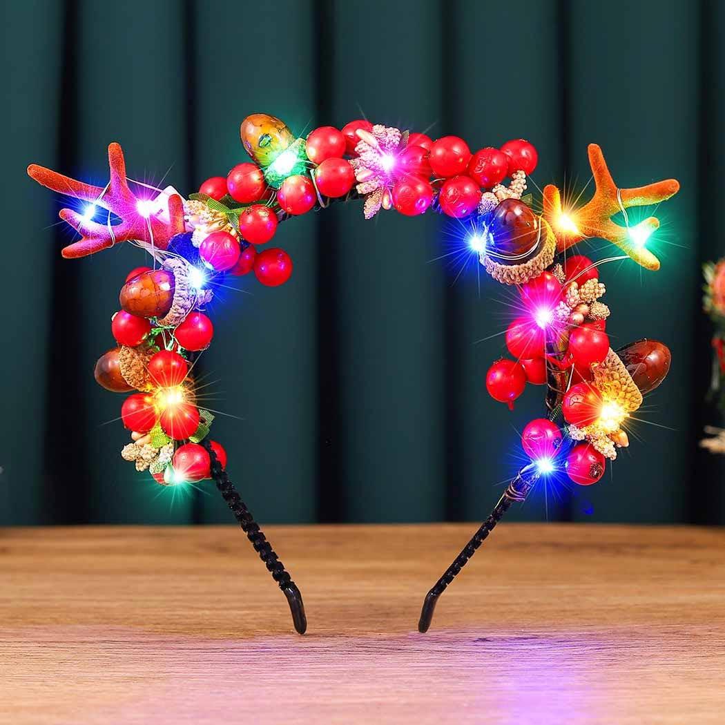Catery Catery Christmas Headbands Light Up Xmas Headwear Berry Holiday Hair Accessories for Women
