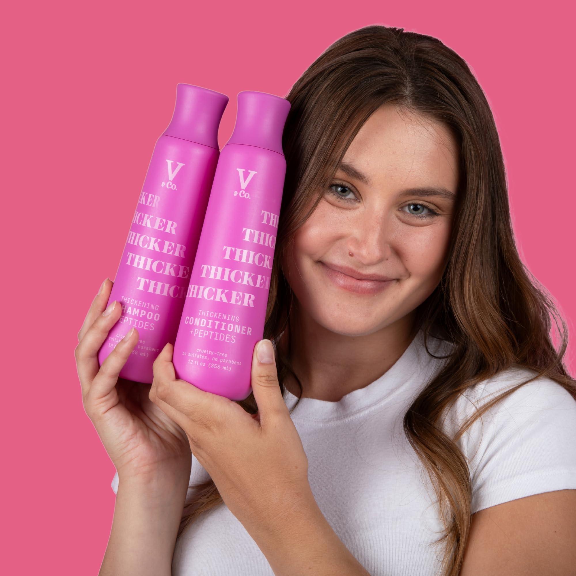 V&CO V&Co. Beauty Thickening Hair Shampoo & Conditioner Set (12 Oz. Each) with Peptide Technology, Biotin and Coconut Oil, Sulfate Free Shampoo & All Natural Conditioner for Thickening Hair, Builds Density