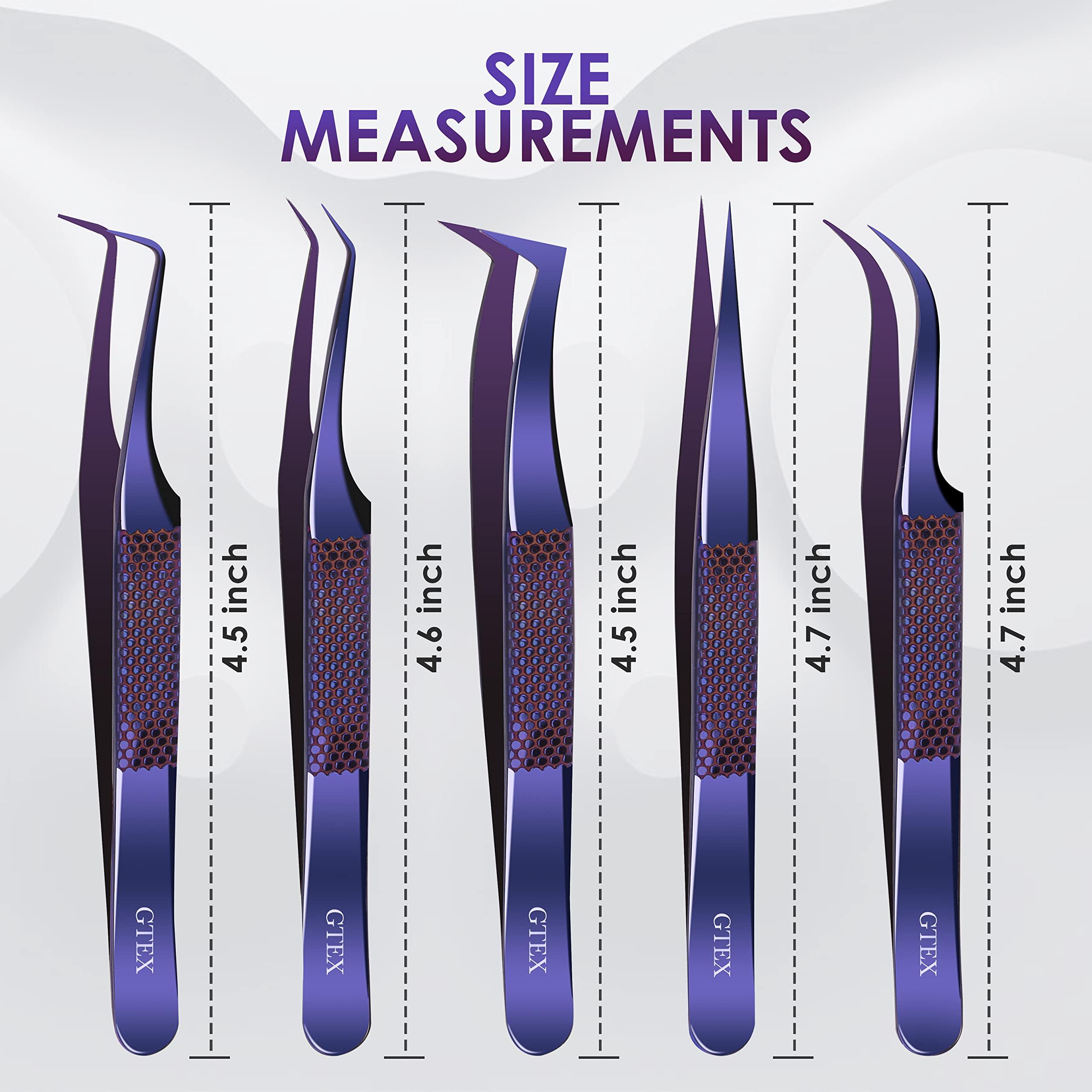 GTEX GTEX Lash Tweezers For Eyelash Extensions Tweezers, Circle Grip - Japanese Steel - Professional Eyelash Tweezers For Extensions, 5 Pack - Purple
