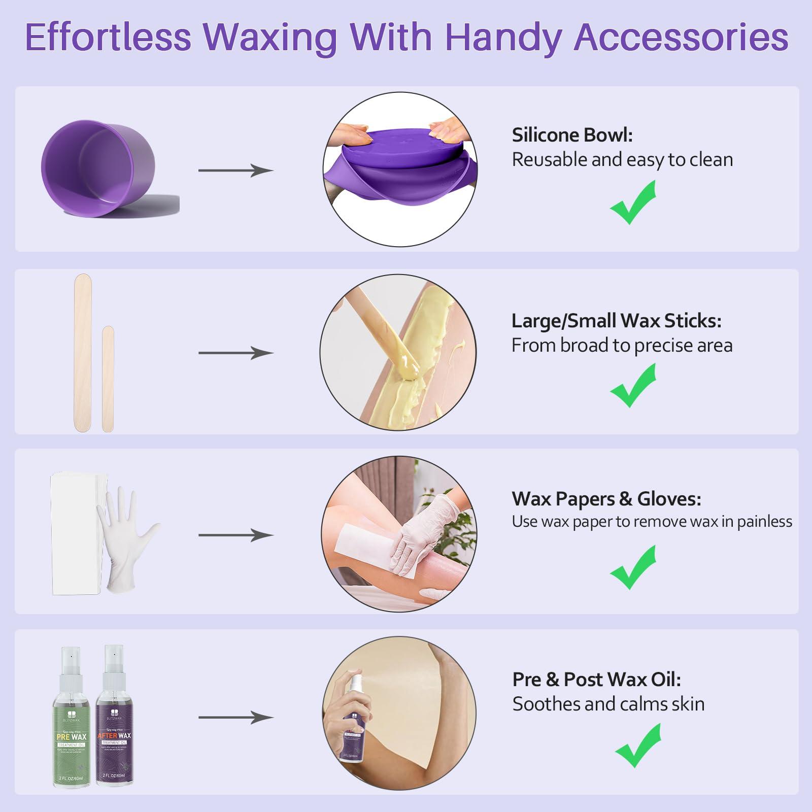BLITZWAX BLITZWAX Digital Waxing Kit for Women and Men Hair Removal with 1.3lbs Lavender&1.3lbs Cream Wax Beans for Eyebrow, Body, Brazilian, Bkini and Sensitive Skin, Hot Wax Beads Kit for Home and Salon Use