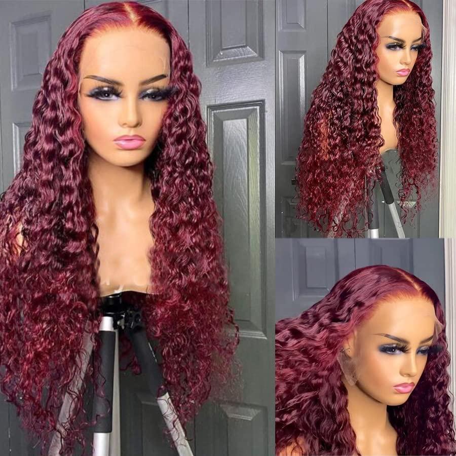 Khayiyyah Hair Burgundy 13x4 Lace Front Wigs Human Hair for Black Women 99J Water Wave Lace Frontal Wigs Pre Plucked with Baby Hair Curly Human Hair Wig (12 inch, 13x4 lace front wig)