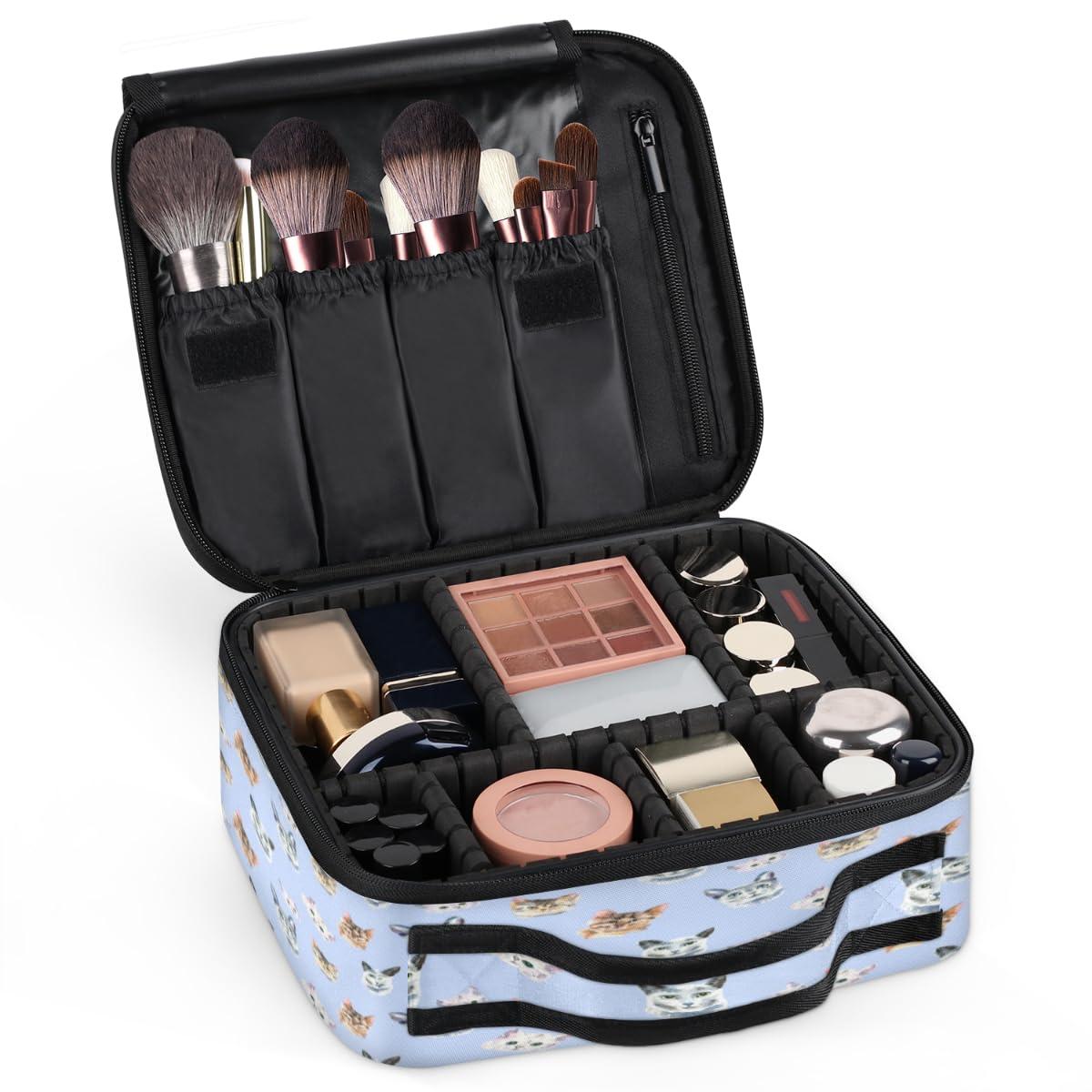 KOBLEN KOBLEN Travel Makeup Bag for Women Large Square Portable Professional Coquette Train Cosmetic Case with Handle Cat Collection