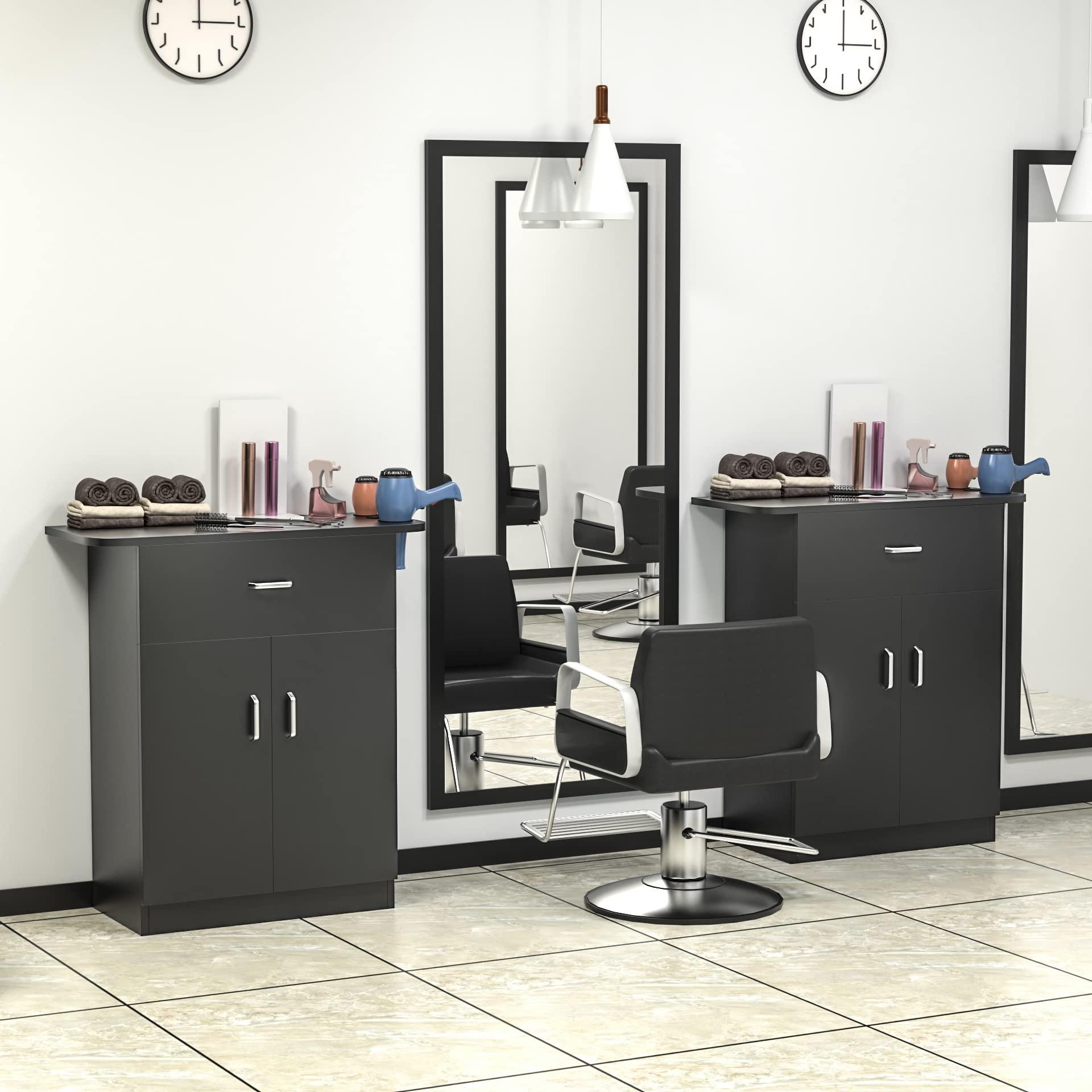 Paddie Paddie Barber Cabinet Storage Station, Free Standing Beauty Hair Stations for Salon Barber Utility Unit with Holders Styling Salon Spa Equipment with Drawer and Cabinet