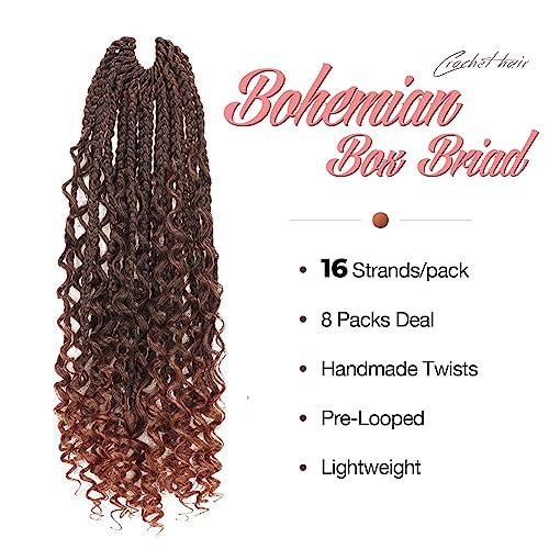 ToyoTress ToyoTress Boho Box Braids Crochet Hair - 10 Inch 8 Packs Ombre Brown Box Braids Crochet Hair Curly End Crochet Braids, Short Pre-looped Synthetic Braidsing Hair Extensions (10 Inch, T30-8P)