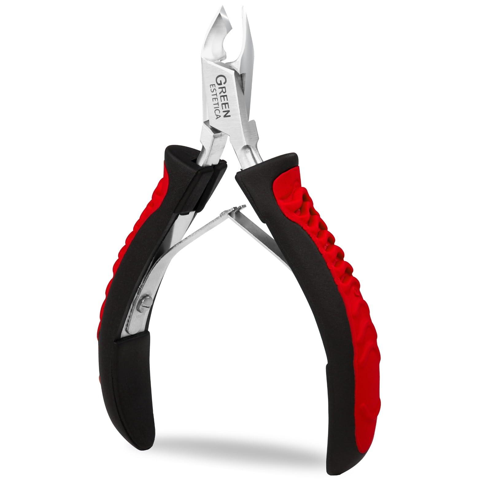 GREEN ESTETICA Premium Cuticle Trimmer Stainless Steel Nipper Sharp Blades with Double Spring Manicure Pedicure Tool for Home and Salon (Black/Red)
